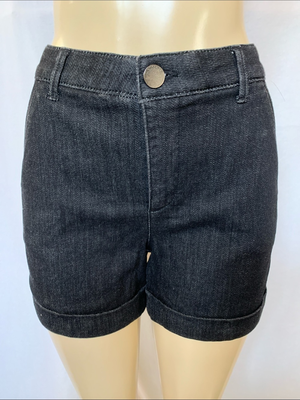 DEMOCRACY Women's Indigo Dark Denim Shorts Size 6 Cuffed Hems High Rise NWOT - Picture 3 of 6